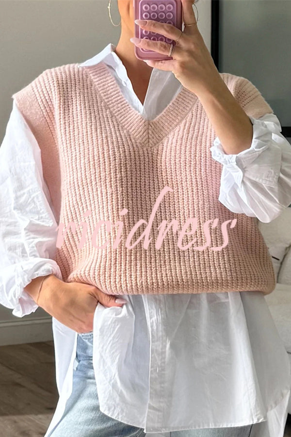 Solid Color V-neck Sleeveless Casual Loose Vest