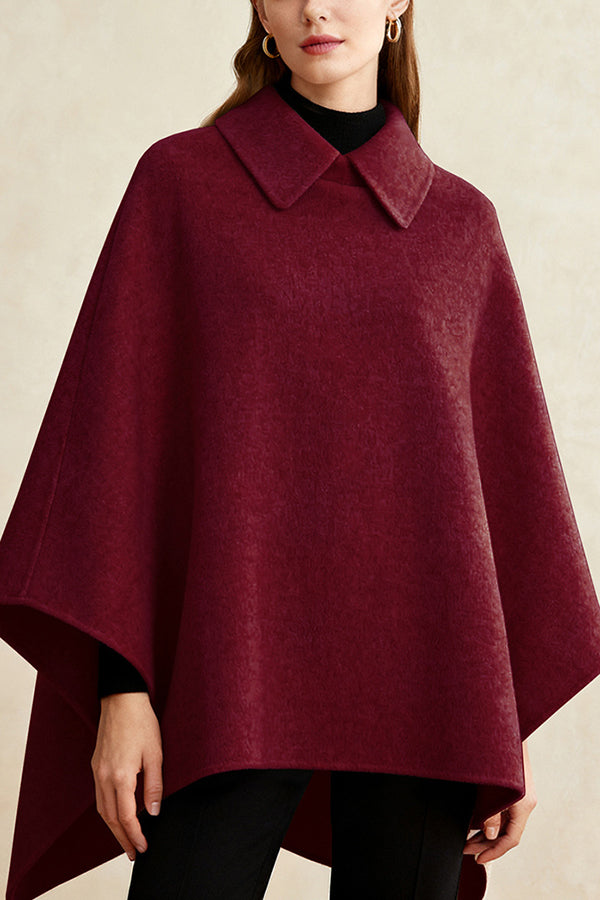 Solid Color Lapel Casual Loose Mid-length Cape Shawl
