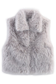 Stylish Collared Sleeveless Short Faux Fur Vest