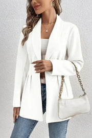Solid Color Lapel Long Sleeve Elegant Pleated Waist Blazer