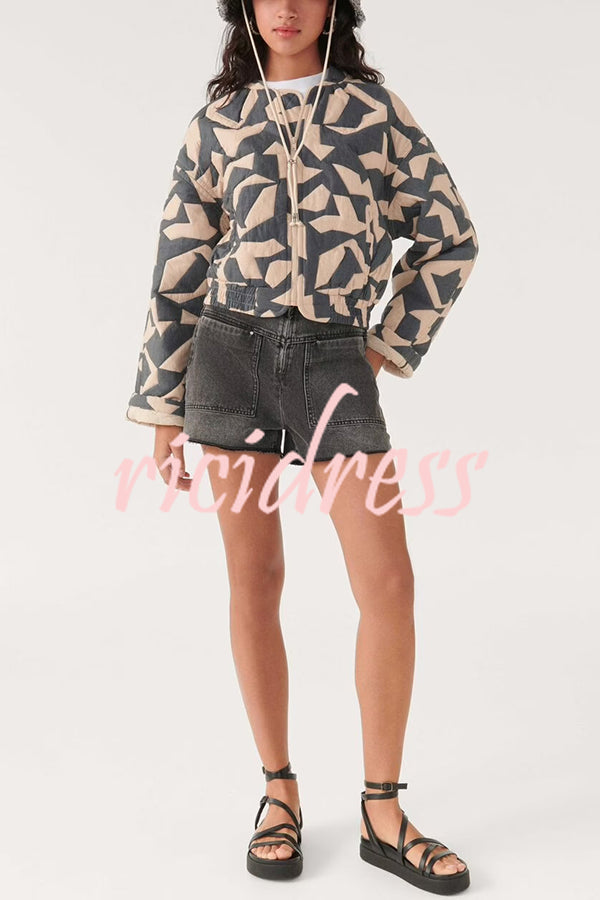 Chrissa Unique Printed Casual Long Sleeve Pocket Cotton Jacket