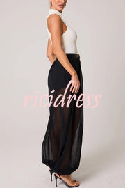 Autumn Avenue Chiffon See-Through Elastic Waist Aladdin Bloomers Pants