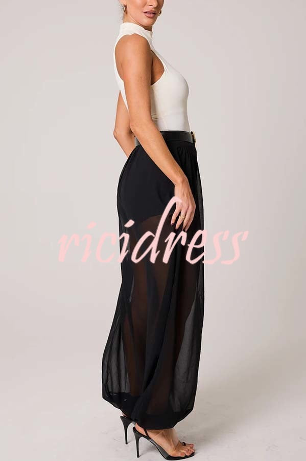 Autumn Avenue Chiffon See-Through Elastic Waist Aladdin Bloomers Pants