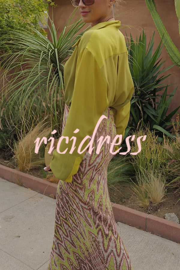 Moonlit Waltz Gradient Print Button Up Long Sleeve Loose Blouse
