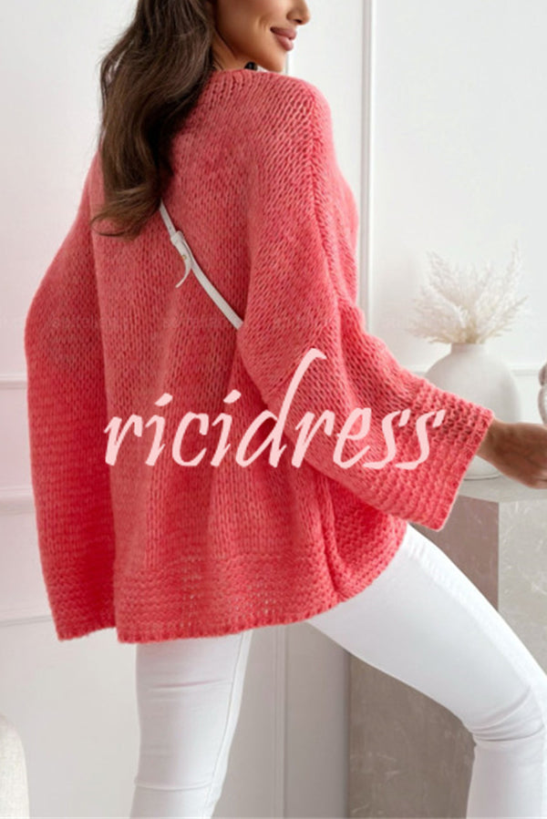 Solid Color Loose V-neck Casual Knitted Sweater