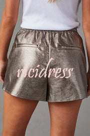 Always on Point Faux Leather Back Elastic Waist Pocketed Shorts