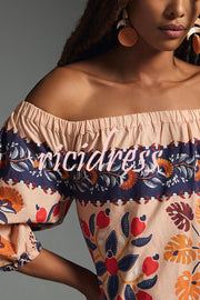 Island Lover Printed Off The Shoulder Pocketed Flowy Midi Dress