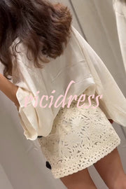 Fashion Floral Hollow Embroidery Slim Mini Skirt