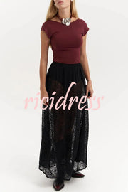 Sweet Festival Unique Lace Elastic Waist A-line Maxi Dress