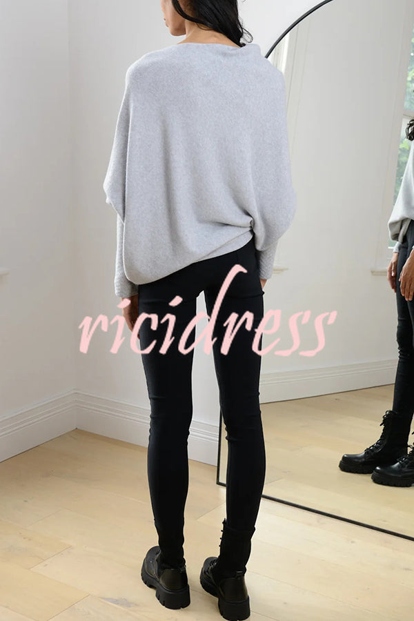 Solid Color Round Neck Long Sleeve Loose Knitted Sweater