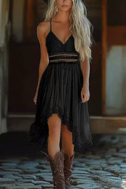 Bohemian Style Sling High-waisted Irregular Midi Dress