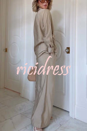 Juliette Cross-front Button Up Long Sleeve Shirt and Elastic Waist Pocket Loose Pants Set