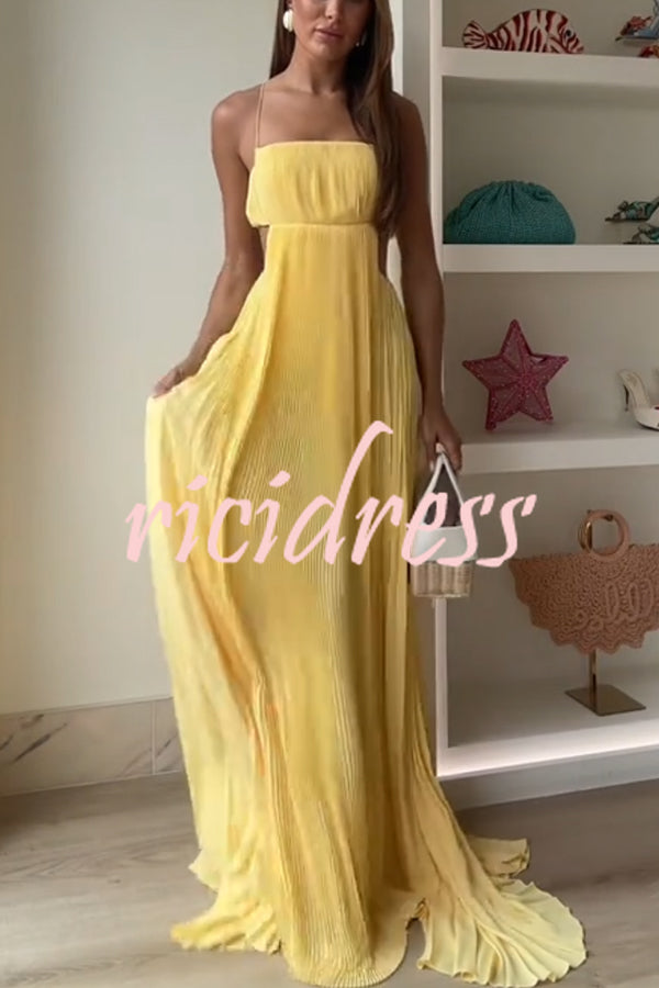 Butter Moment Pleated Cutout Waist A-line Slip Maxi Dress