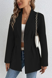 Solid Color Lapel Long Sleeve Elegant Pleated Waist Blazer