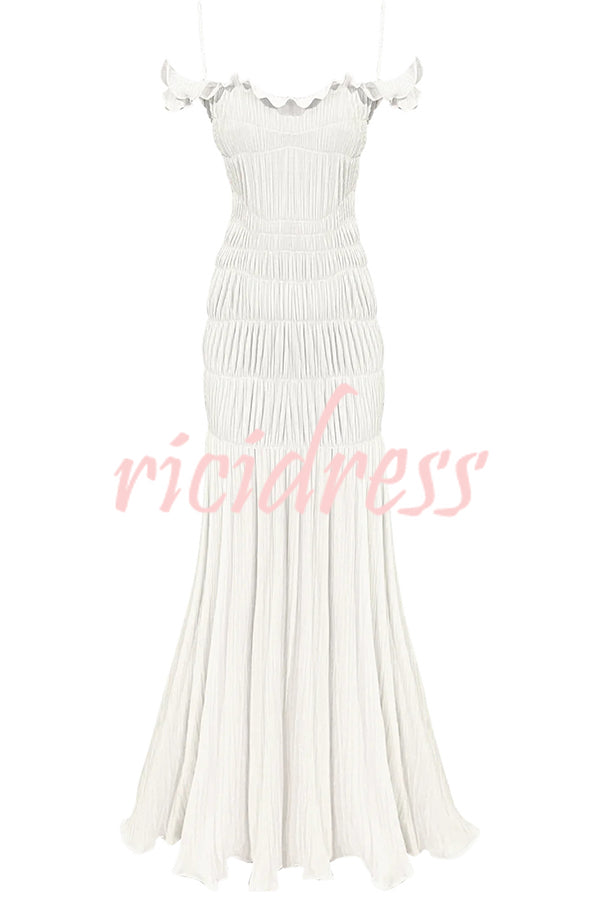 Solid Color Suspender Pleated Holiday Maxi Dress