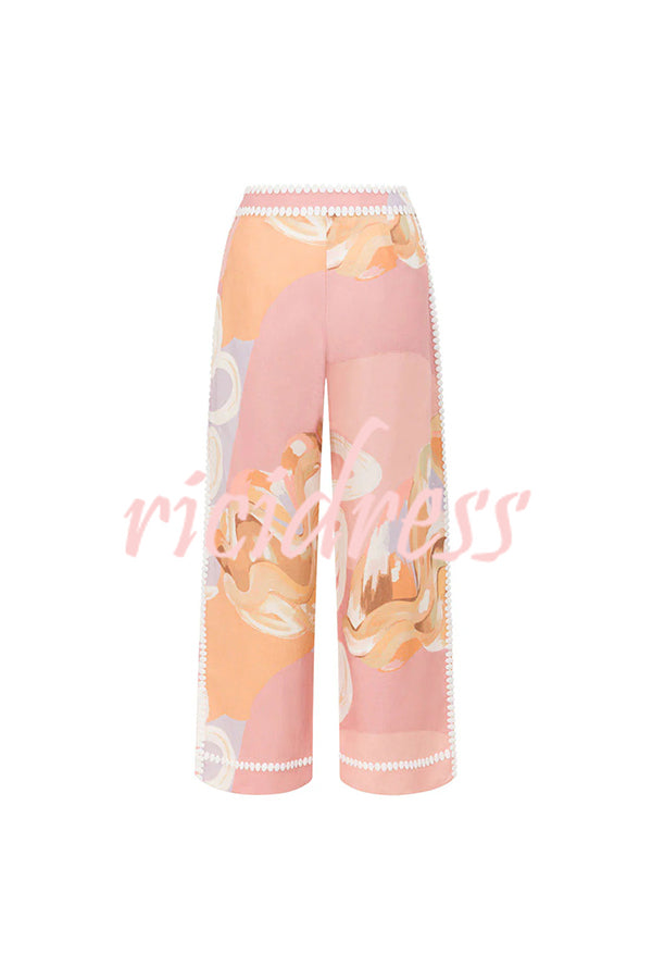 European Summer Linen Blend Ric Rac Trims High Rise Pocket Loose Pants
