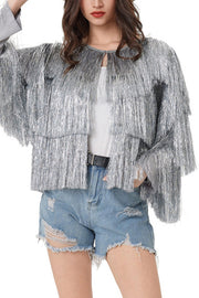 Start The Party Gold Foil Tassels Long Sleeve Jacket