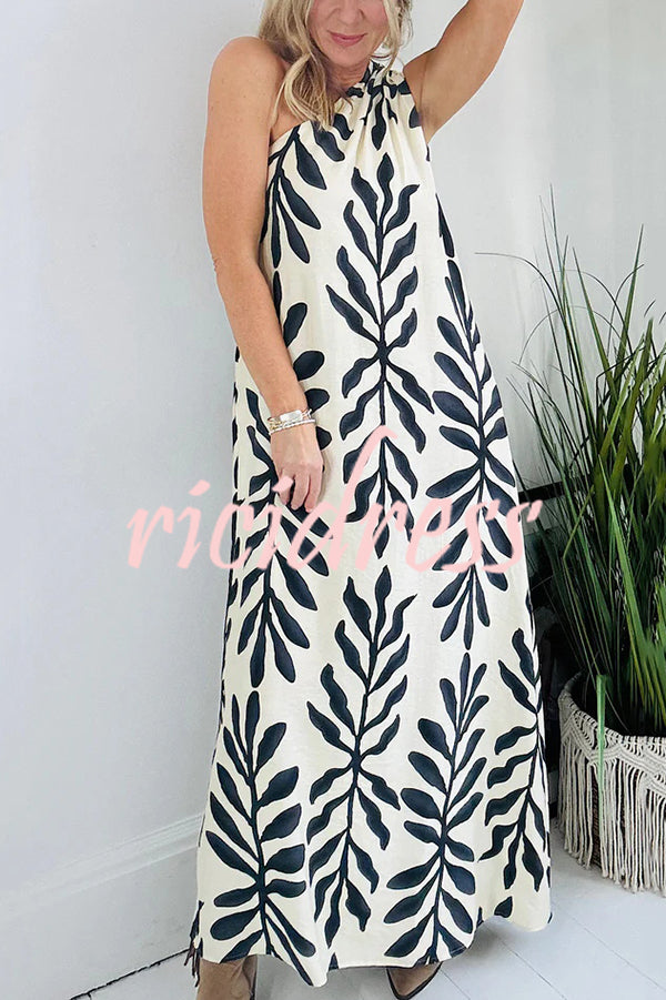 Floral Unique Printed One Shoulder Pocketed Loose Maxi Dress