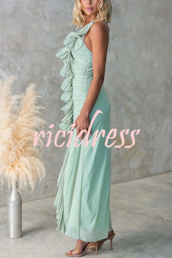 Fashion One-shoulder Pleated Sexy High Slit Slim Dress