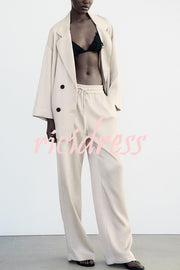Fashionable Pleated Elastic Waist Tie Casual Pocket Wide-leg Pants
