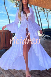 Fashionable Beach Semi-transparent Waist Cover-up Maxi Dress