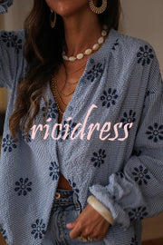 Fashionable Embroidered Floral Casual Long-Sleeved Loose Top