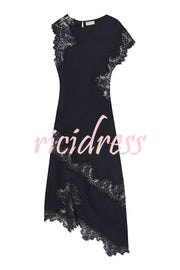 Paris Dream Satin Lace Trim Irregular Design Drape Maxi Dress