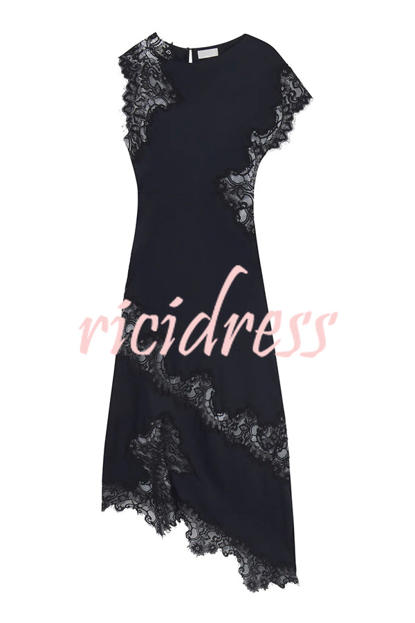 Paris Dream Satin Lace Trim Irregular Design Drape Maxi Dress