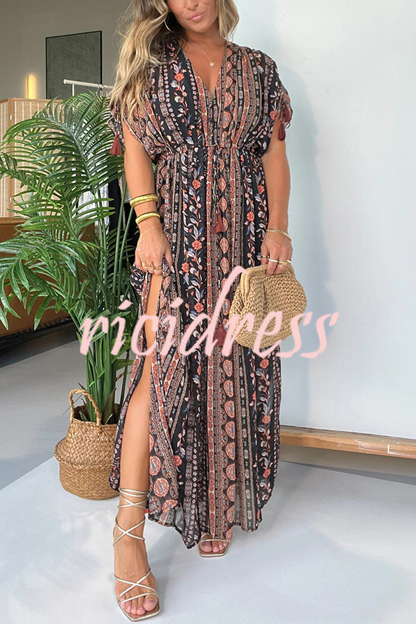 Ethnic Style Unique Print V-neck Loose Maxi Dress