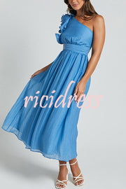 Romantic Seaside One Shoulder Frill Detail Sleeve Layered Midi Dress