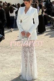 Poetic Muse Stand V-neck Rhinestone Button Up Long Sleeve Blazer