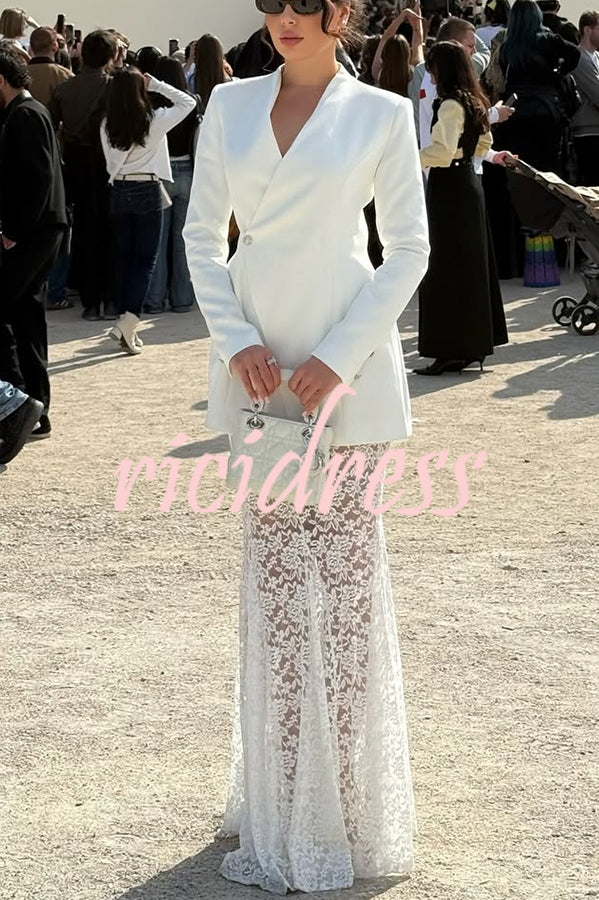 Poetic Muse Stand V-neck Rhinestone Button Up Long Sleeve Blazer