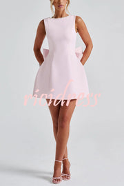 Stylish Pearl-embellished Large Bow Slim-fit Mini Dress