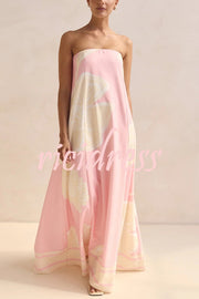Unique Print Sexy Tube Top Back Zipper Loose Maxi Dress