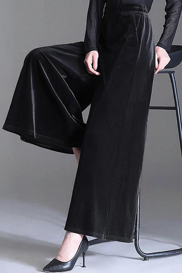Fashionable Velvet Loose-fitting Casual Elastic Waist Pocket Straight Leg Pants