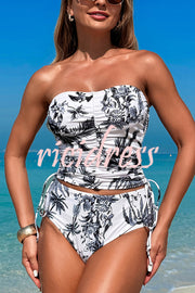 Unique Print High Waist Tie-Stretch Two-Piece Bikini Swimsuit