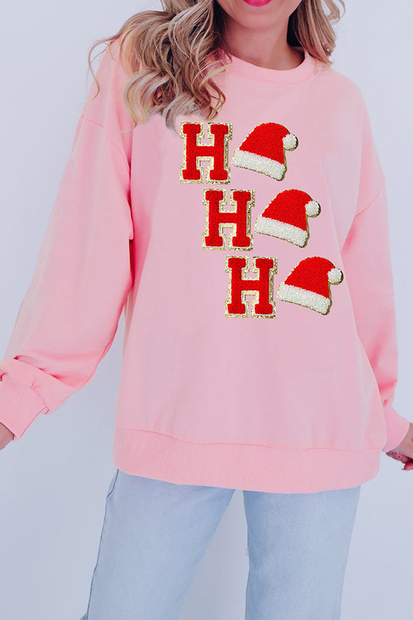 Christmas Sequined Terry Cloth Embroidered Crew Neck Long-sleeved Loose Sweatshirt