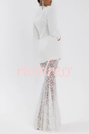 Poetic Muse Floral Lace High Rise Elastic Waist Fishtail Hem Maxi Skirt