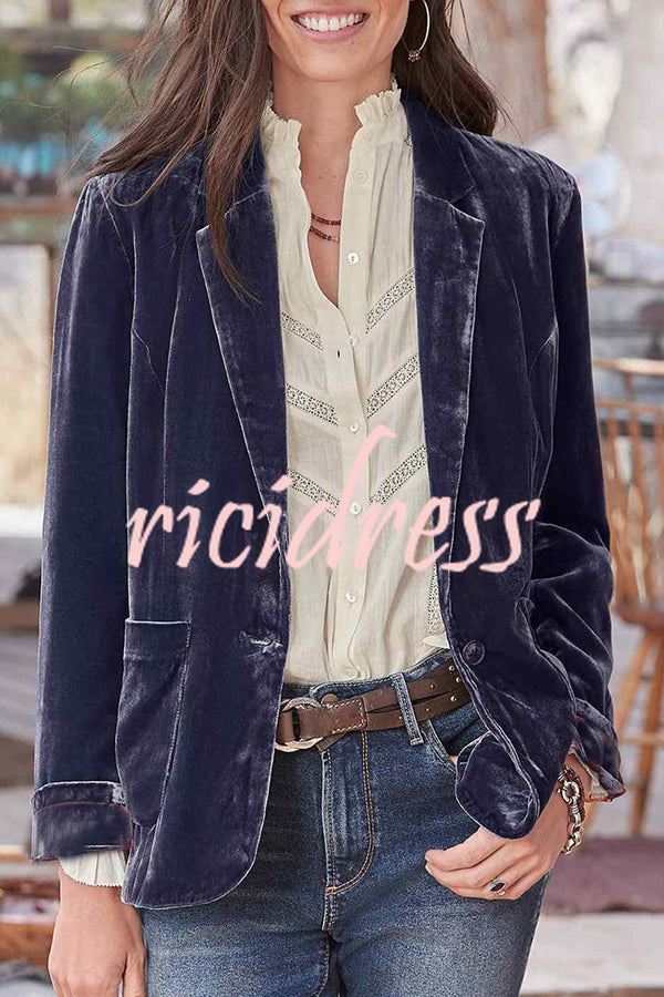 Solid Velvet One Button Long Sleeve Blazer