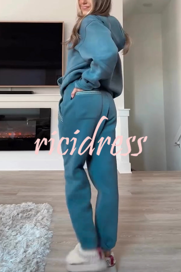 Tasman Braid Trim Kangaroo Pocket Hooded Sweatshirt and Elastic Waist Jogger Pants Set