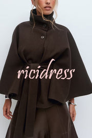 Fashionable Stand Collar Button Waist Tie Loose Cape