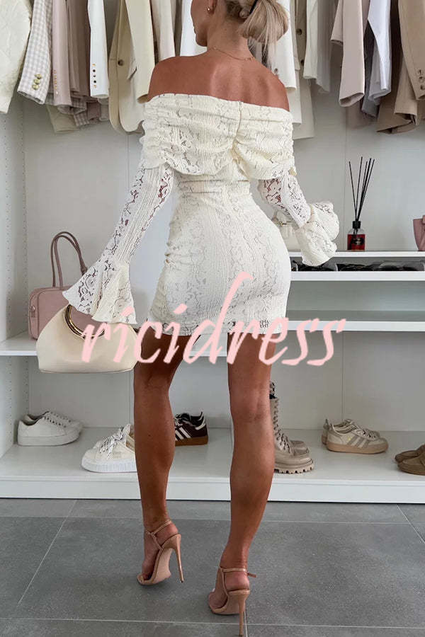 Solid Color Lace Off Shoulder Lace Sexy Slim Mini Dress