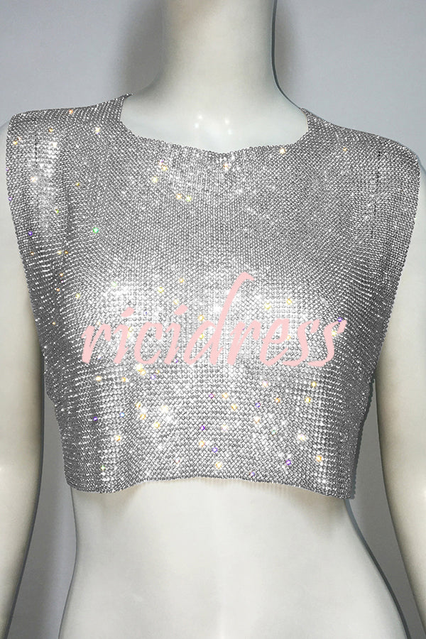 Sexy Metallic Rhinestone Backless Chain Vest