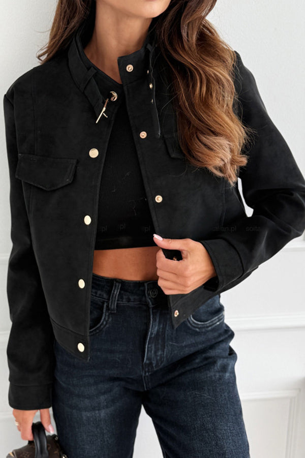 Fashionable Metal Button Long-sleeved Casual Short Jacket