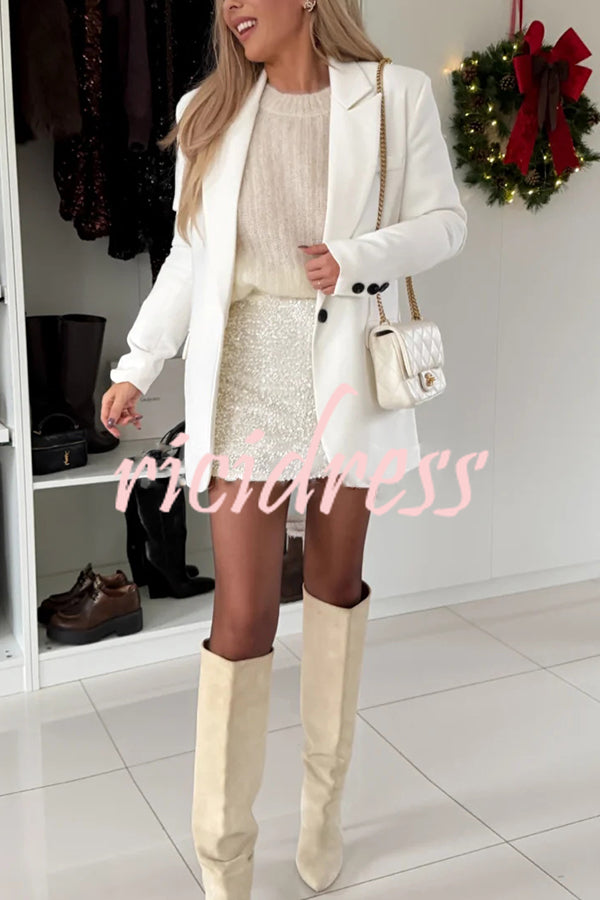 Polished Uptown Velvet Sequin High Rise Elastic Waist Mini Skirt