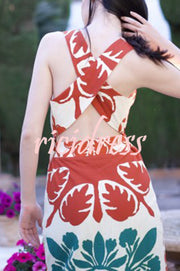 Jolie Unique Printed Square Neck Backless Slim High Waist Maxi Dress
