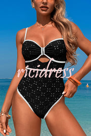 Fashion Contrast Color Hollow Stretch One-piece Swimsuit