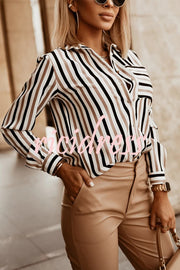 Stripe Print Casual Pocket All-match Shirt