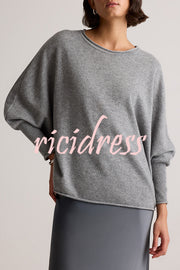 Soft and Warm Cashmere Knit Batwing Sleeve Relaxed Sweater
