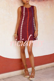 Unique Printed Round Neck Sleeveless Casual Loose Mini Dress